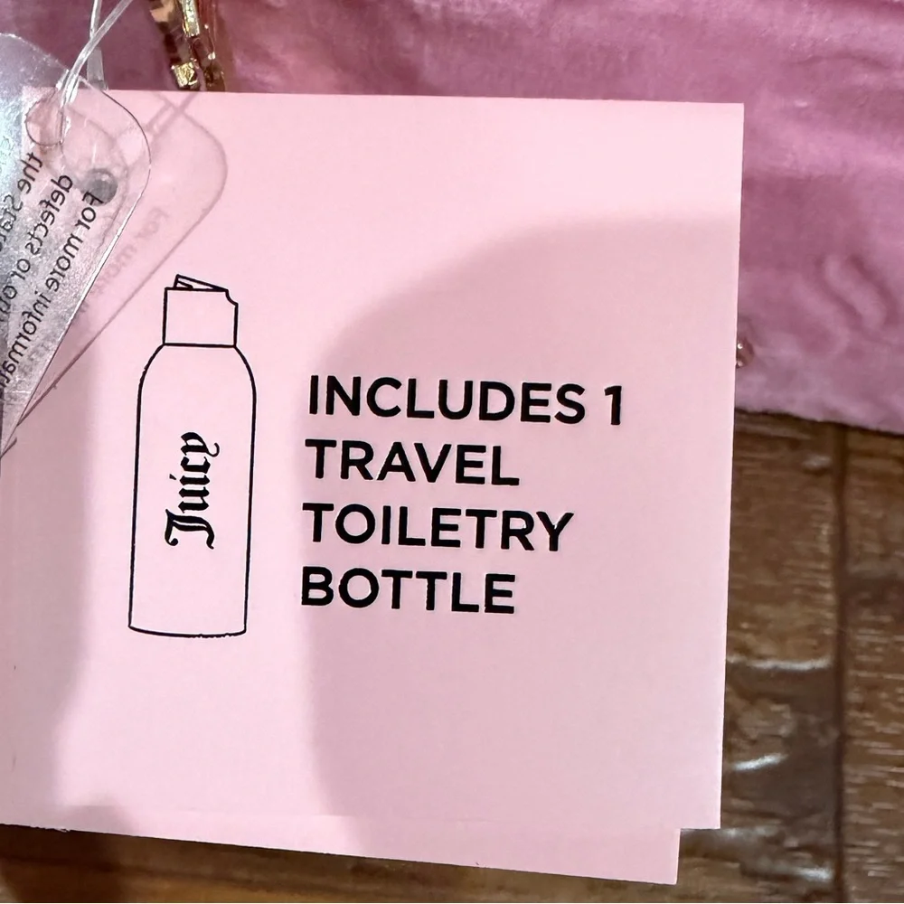 NWT- Juicy Couture Pink Faux-Fur Cosmetic Bag with Gold Accents - Picture 8 of 12